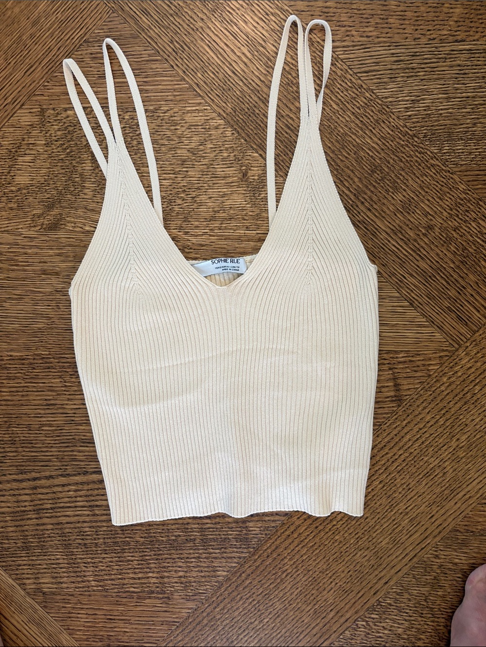 Sophie Rue Ivory Ribbed Double-Strap V-Neck Cami